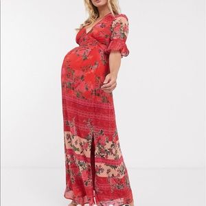 Maternity maxi dress- red chiffon ASOS